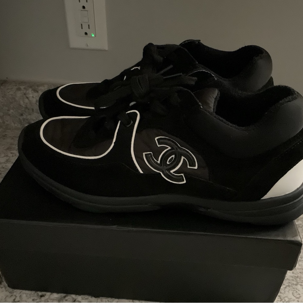 CHANEL Black and White Athletic Shoes